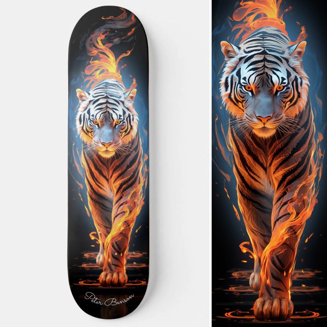 Fiery Tiger White & Blue Glowing Cool Style Skateboard (Fiery Tiger White & Blue Glowing Cool Style Skateboard)