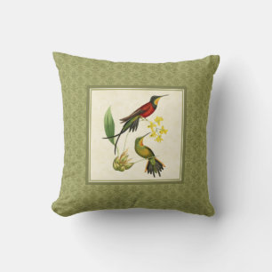 Fiery Topaz Hummingbirds Damask Pillow