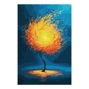 Fiery Tree of Life Abstract Nature Wall Art