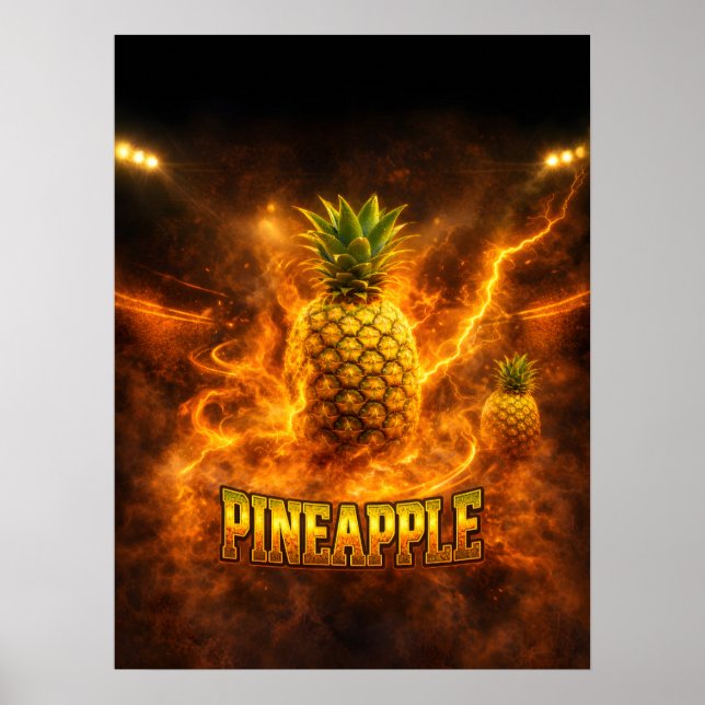 Fiery Tropical Pineapple Art Poster (Front)