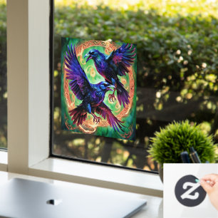 Fiery Two Ravens Window Cling