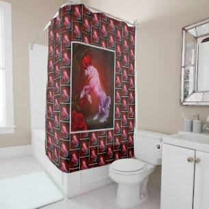 Fiery Unicorn Horse And Roses Animal    Shower Curtain