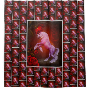 Fiery Unicorn Horse And Roses Animal    Shower Curtain