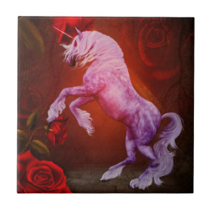 Fiery Unicorn Horse And Roses Animal Tile