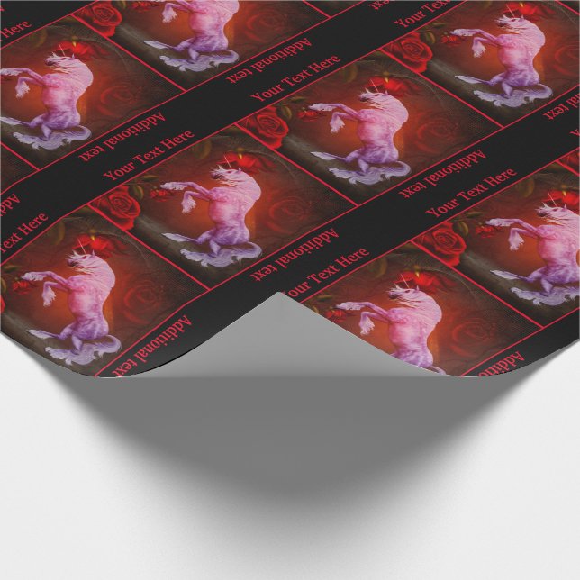 Fiery Unicorn Roses Fantasy Art Personalised Wrapping Paper (Corner)