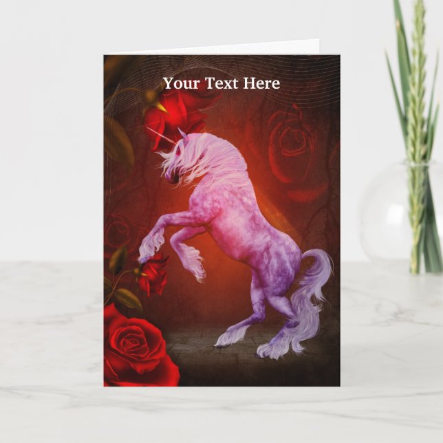 Fiery Unicorn Roses Fantasy Art Photo Card (Front)