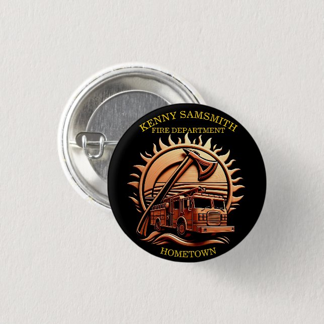 Fiery Valour Intricate Heroic Design Of Fire Truck 3 Cm Round Badge (Front & Back)