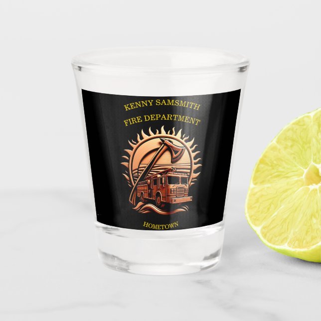 Fiery Valour Intricate Heroic Design Of Fire Truck Shot Glass (Front)