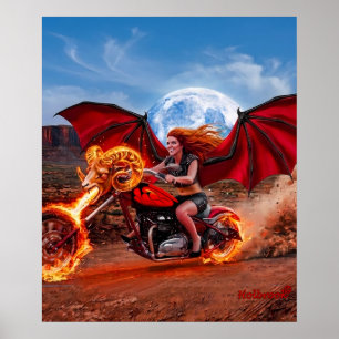 Fiery Vampire Foxella Biker Babe Poster
