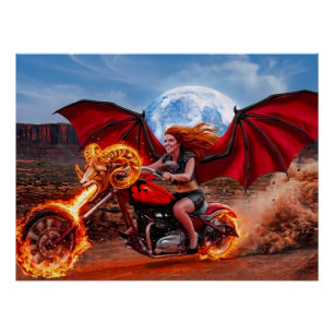 Fiery Vampire Foxella Biker Babe Poster
