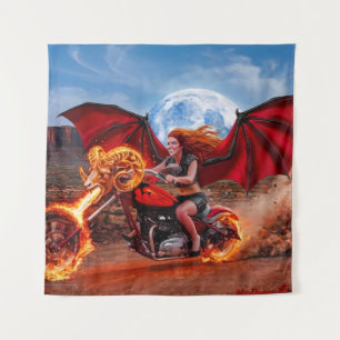 Fiery Vampire Foxella Biker Babe Tapestry