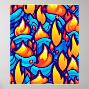 Fiery Waves Abstract Art Poster