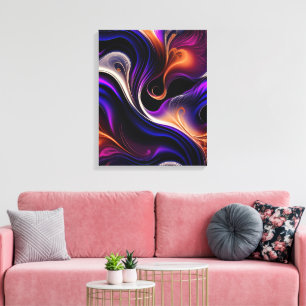 Fiery Waves - Bold Purple, Orange, Gold Abstract Canvas Print