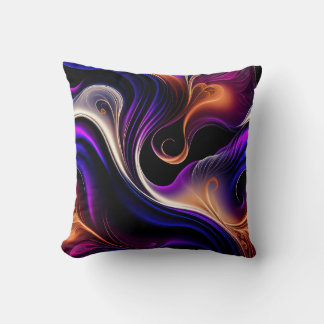 Fiery Waves - Bold Purple, Orange - Gold Abstract Cushion