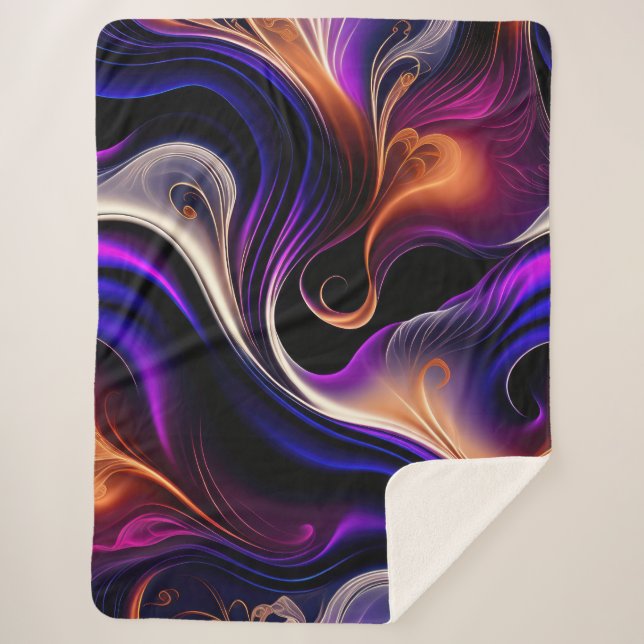 Fiery Waves - Bold Purple, Orange, Gold Abstract Sherpa Blanket (Front)
