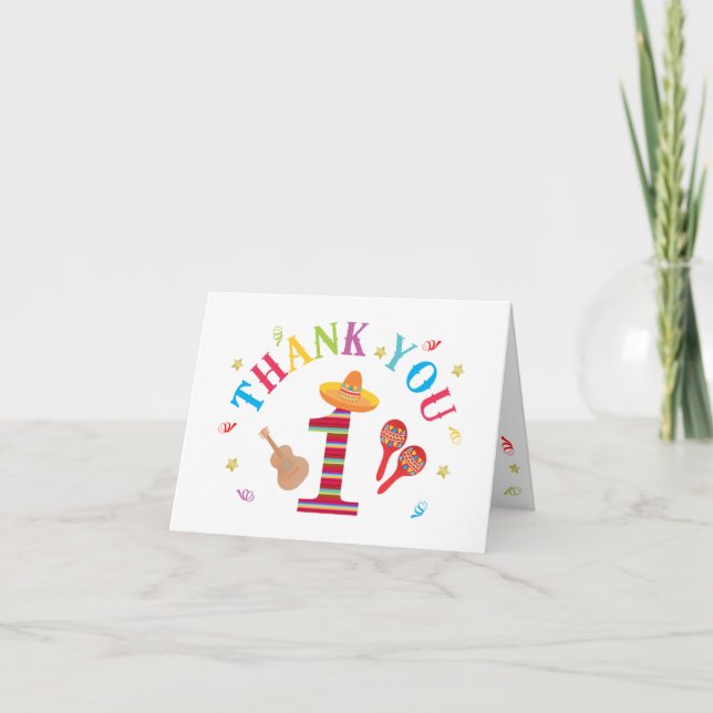 Fiesta 1st Birthday Cute Mexican Thank You Card (Front)