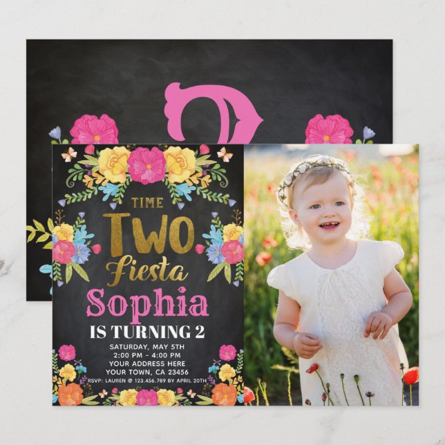 Fiesta 2nd Birthday Invitation (Front/Back)