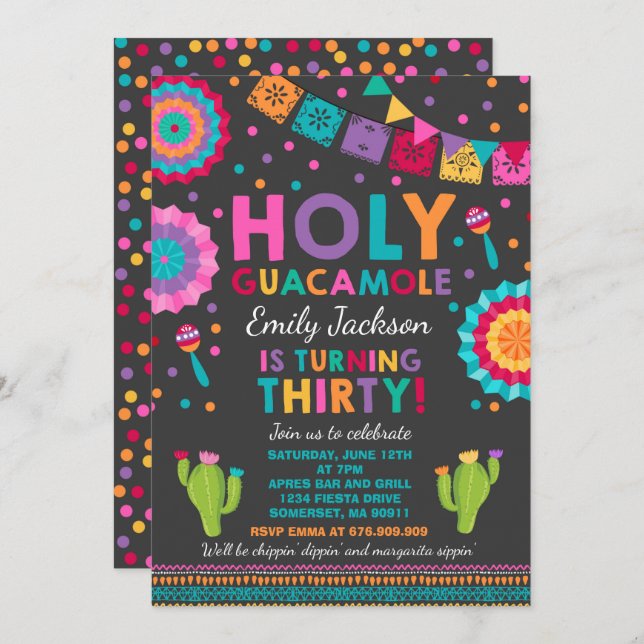 Fiesta 30th Birthday Invitation Holy Guacamole 30 (Front/Back)