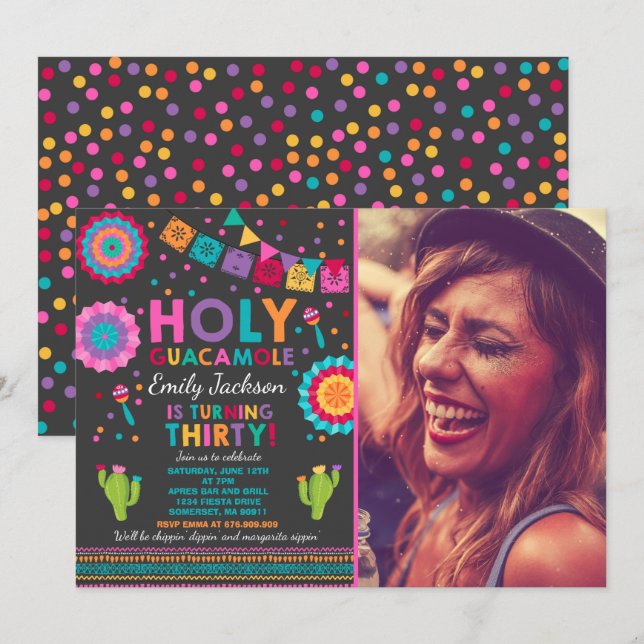 Fiesta 30th Birthday Invitation Holy Guacamole 30 (Front/Back)