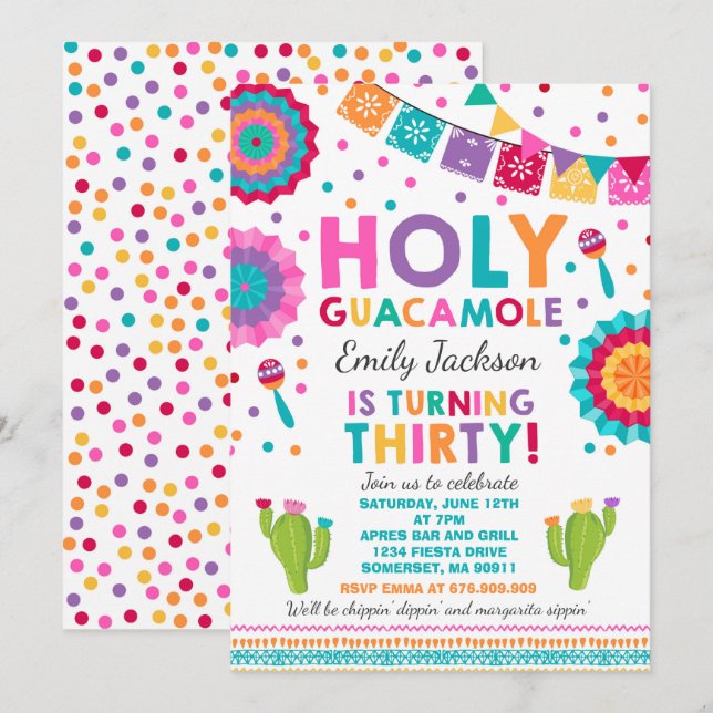 Fiesta 30th Birthday Invitation Holy Guacamole 30 (Front/Back)