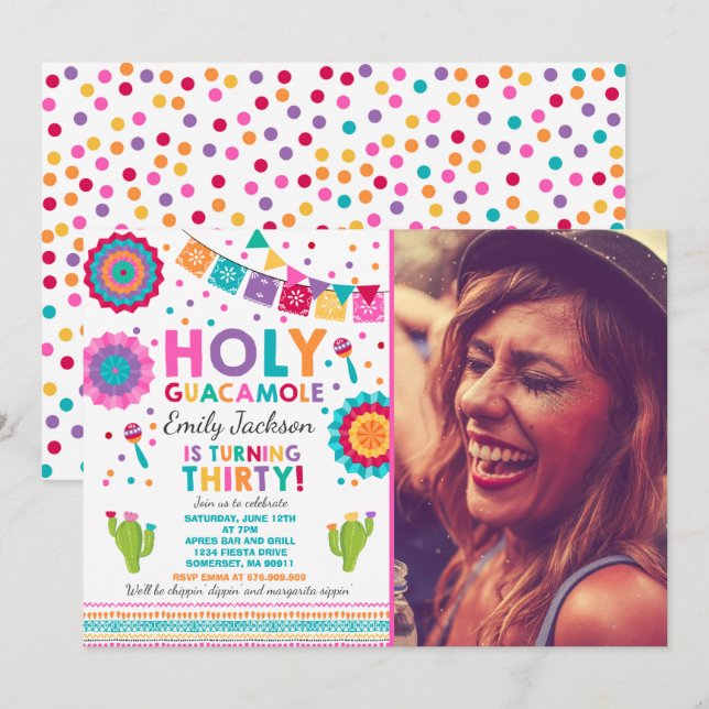 Fiesta 30th Birthday Invitation Holy Guacamole 30 (Front/Back)