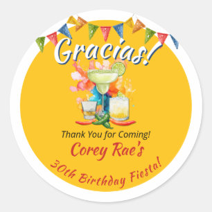 Fiesta 30th Birthday Thank You Custom "Gracias"  Classic Round Sticker