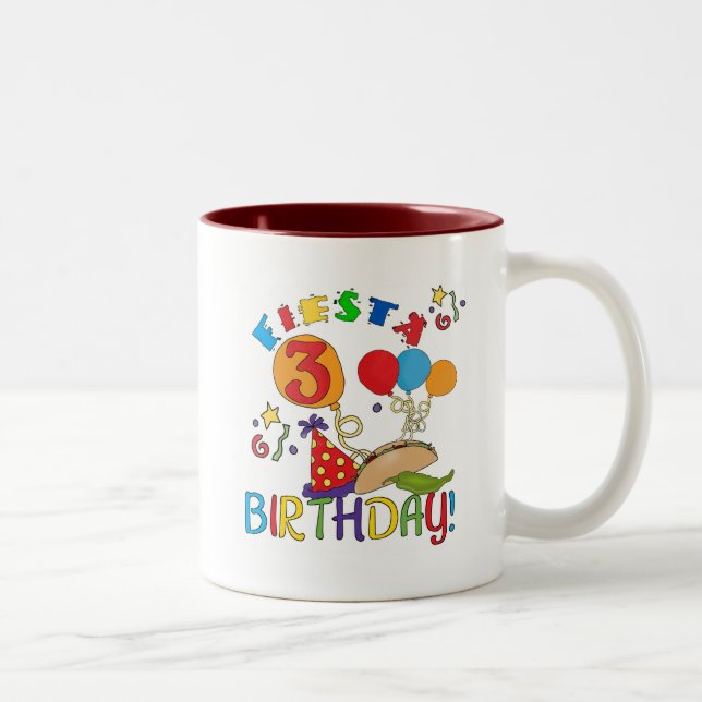 Fiesta 3rd Birthday T-shirts and Gifts Two-Tone Coffee Mug (Right)