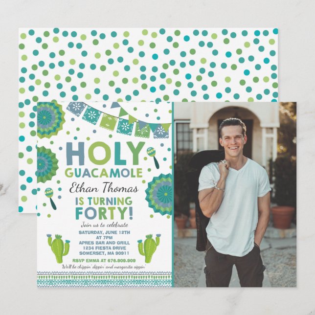 Fiesta 40th Birthday Invitation Holy Guacamole 40 (Front/Back)