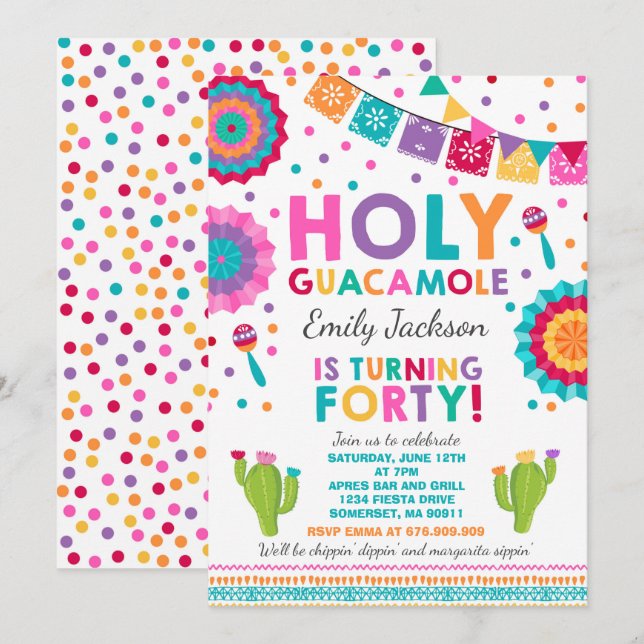 Fiesta 40th Birthday Invitation Holy Guacamole 40 (Front/Back)