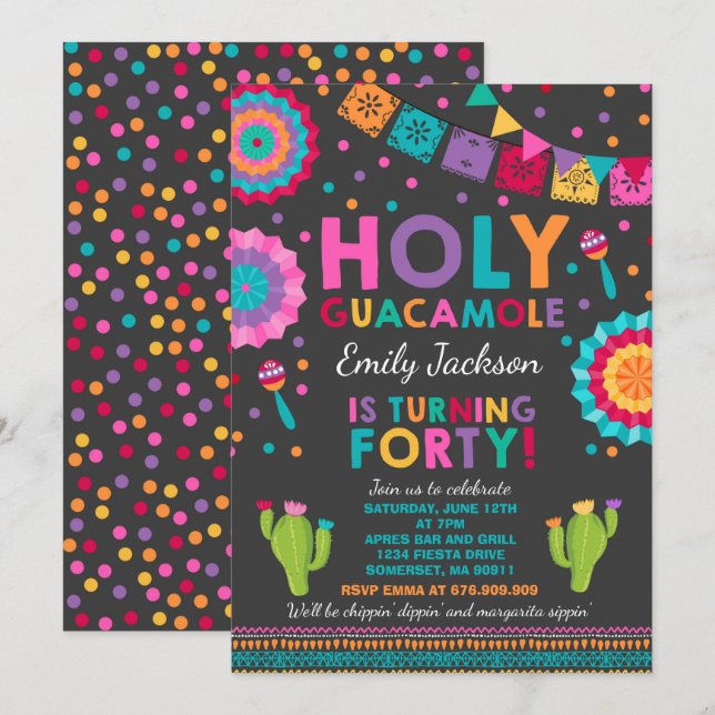 Fiesta 40th Birthday Invitation Holy Guacamole 40 (Front/Back)
