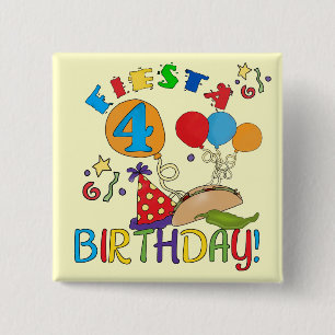 Fiesta 4th Birthday T-shirts and Gifts 15 Cm Square Badge