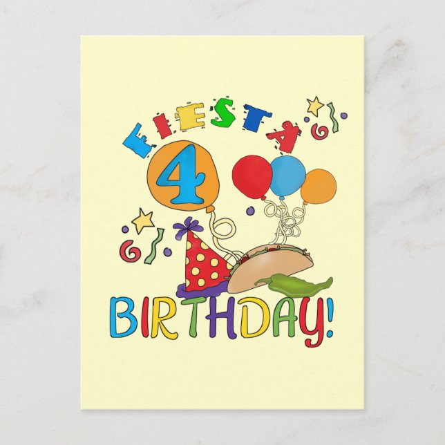 Fiesta 4th Birthday T-shirts and Gifts Postcard (Front)