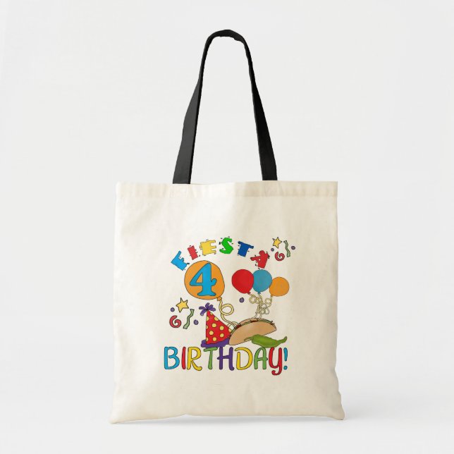 Fiesta 4th Birthday T-shirts and Gifts Tote Bag (Front)