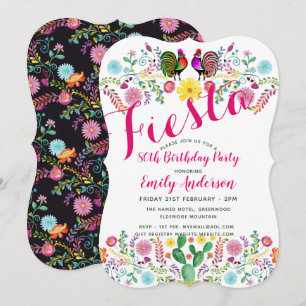 FIESTA 80th Birthday Party Folk Art Flowers Cacti Invitation