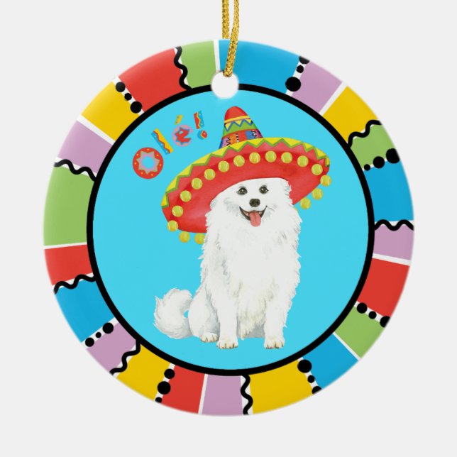 Fiesta American Eskimo Dog Ceramic Tree Decoration (Front)