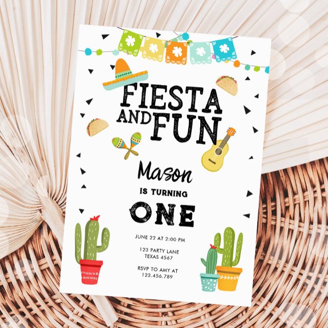 Fiesta and Fun Cactus Taco Boy 1st First Birthday Invitation (Creator Uploaded)