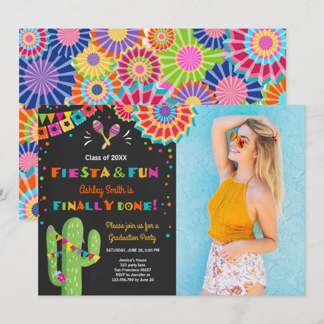 Fiesta and Fun Graduation Invitation party Mexican (Front/Back)