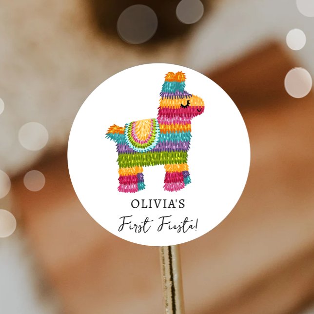 Fiesta and Fun Piñata Mexican Llama First Birthday Classic Round Sticker (Creator Uploaded)