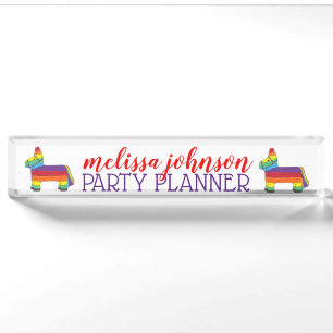 Fiesta Animal Rainbow Donkey Piñata Party Planner Nameplate