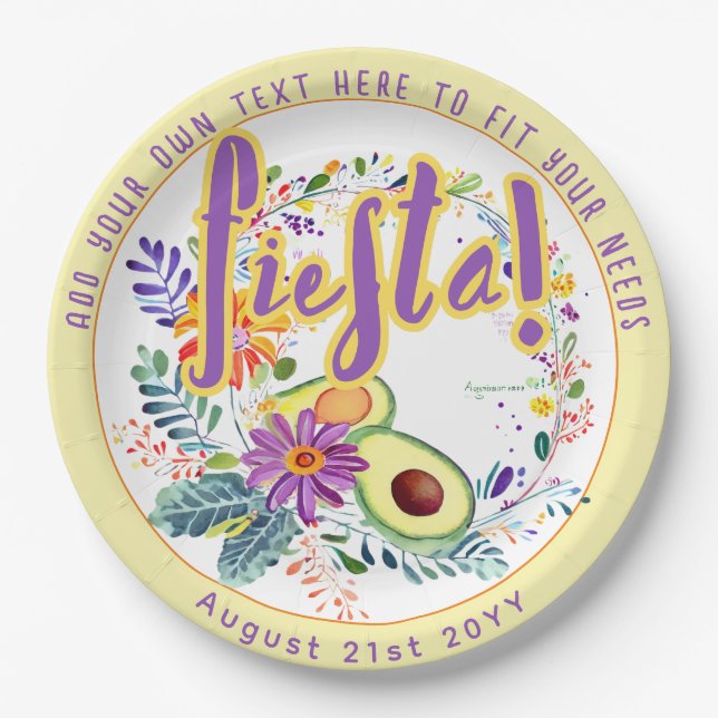FIESTA Avocado Folkart Flowers Custom Paper Plate (Front)