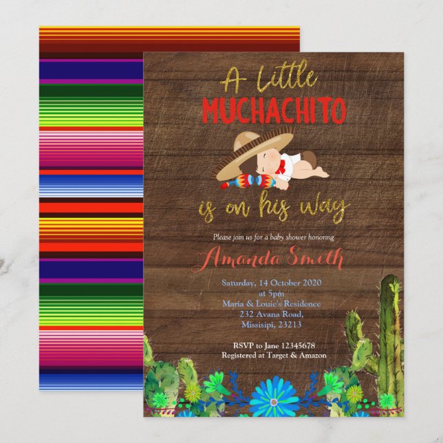 Fiesta  Baby Muchacho Baby Shower Invitation (Front/Back)