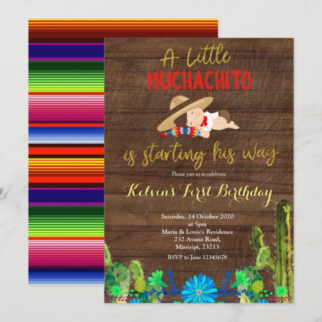 Fiesta  Baby Muchacho First Birthday Invitation (Front/Back)