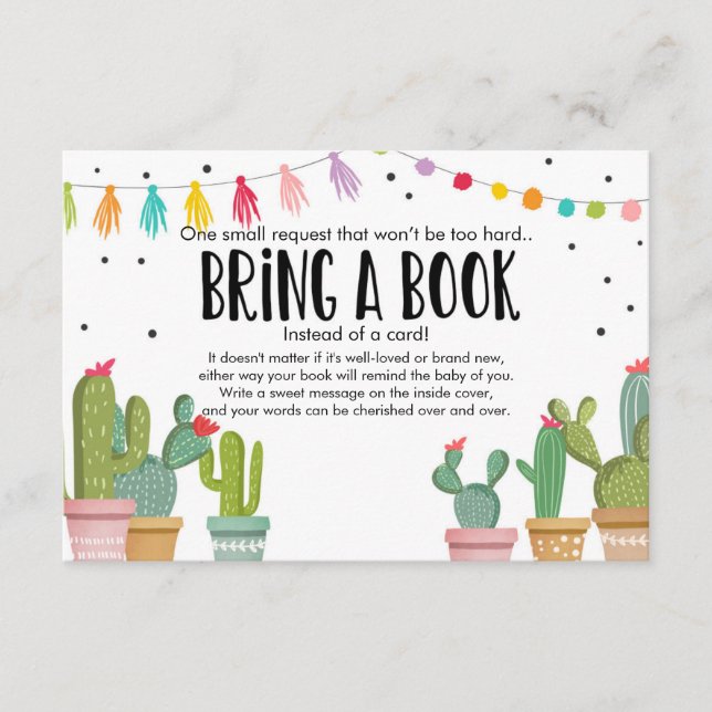Fiesta Baby Shower Cactus Bring a book Enclosure (Front)