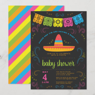 Fiesta baby shower colourful chalkboard design invitation