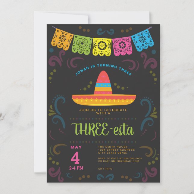 Fiesta baby shower colourful chalkboard design invitation (Front)