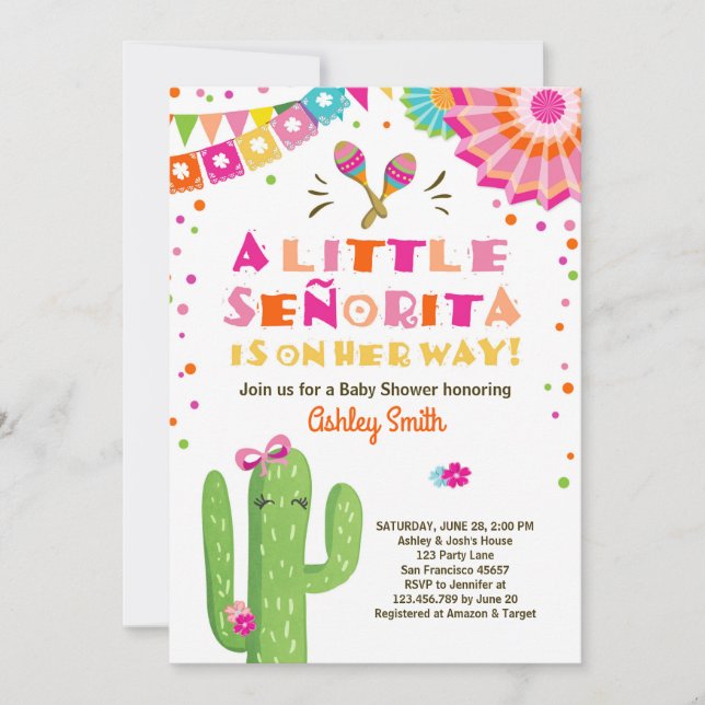 Fiesta Baby shower invitation Floral Senorita Girl (Front)