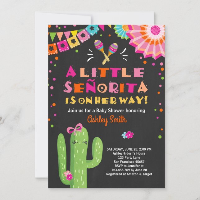 Fiesta Baby shower invitation Floral Senorita Girl (Front)