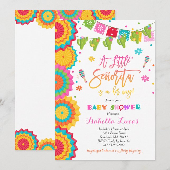 Fiesta Baby Shower Invitation Girl Fiesta Shower (Front/Back)