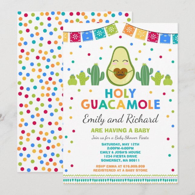 Fiesta Baby Shower Invitation Holy Guacamole Party (Front/Back)