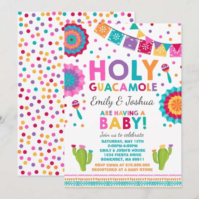 Fiesta Baby Shower Invitation Holy Guacamole Party (Front/Back)